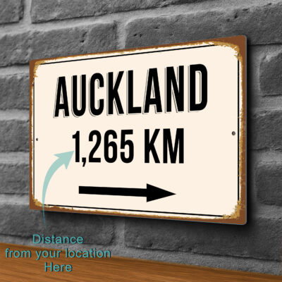 Auckland City Distance Sign | Custom Location Sign | City Travel Souvenir | Add any Miles or KM