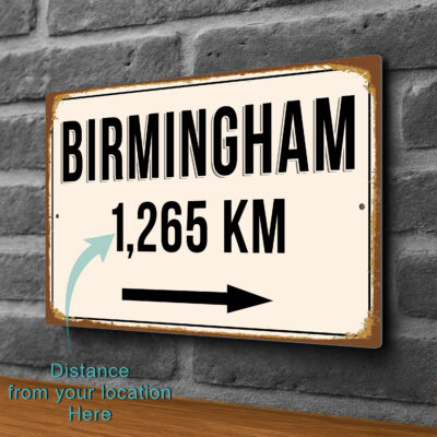 Birmingham City Distance Sign | Custom Location Sign | City Travel Souvenir | Add any Miles or KM