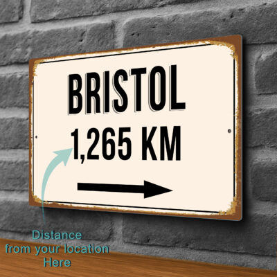 Bristol City Distance Sign | Custom Location Sign | City Travel Souvenir | Add any Miles or KM