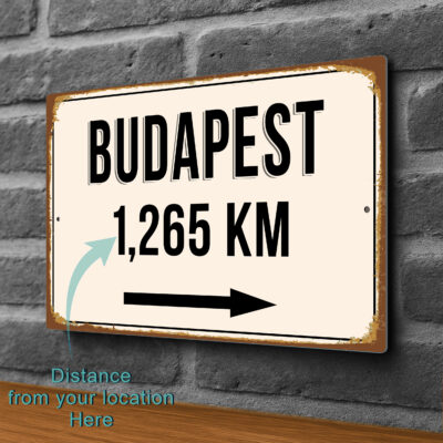 Budapest City Distance Sign | Custom Location Sign | City Travel Souvenir | Add any Miles or KM