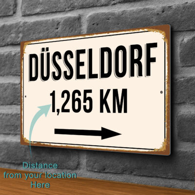 Düsseldorf City Distance Sign | Custom Location Sign | City Travel Souvenir | Add any Miles or KM