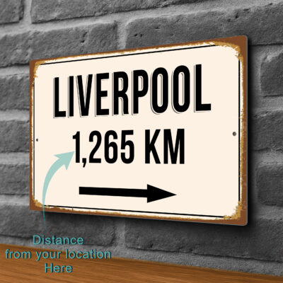 Liverpool City Distance Sign | Custom Location Sign | City Travel Souvenir | Add any Miles or KM