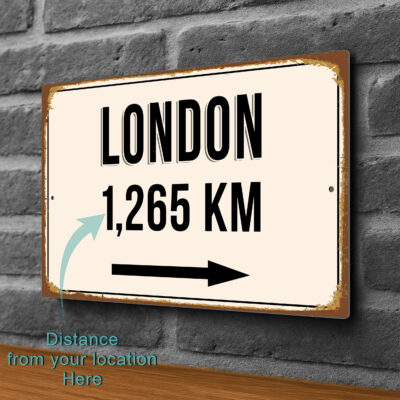 London City Distance Sign | Custom Location Sign | City Travel Souvenir | Add any Miles or KM