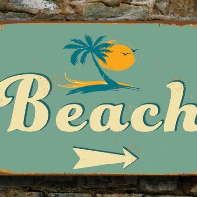 Customizable Beach Sign – Rustic Coastal Wall Sign, Full Color UV Protected Print, Aluminum Composite, Two Pre-Drilled Mounting Holes