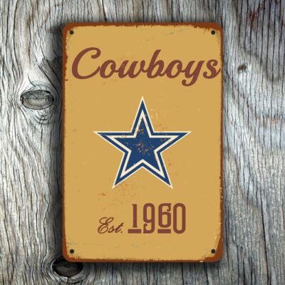 Dallas Cowboys Sign - America's Team Vintage Poster, Rugged High-Quality Construction, Silver Star Established Plaque, Premium Texas Sports Branding