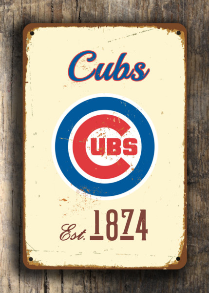 Chicago Cubs Sign - Retro Wrigley Field Home Accessory, Permanent Sun Resistant Shield, North Side Bar Display, Quality Professional Sports Signage