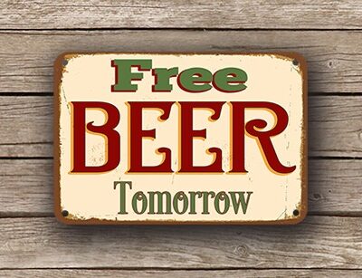 Free Beer Sign Vintage Style – Vintage Style, UV Protected Full Color Print, Weatherproof Waterproof Aluminum Composite, Pre-Drilled Mounting Holes