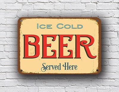 Ice Cold Beer Sign Vintage Style – Vintage Style, Full Color UV Protected Print, Weatherproof Waterproof Aluminum Composite, Indoor Outdoor Use