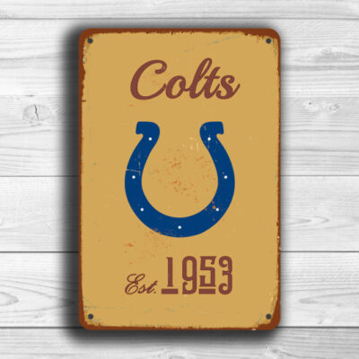 Indianapolis Colts Sign - Horseshoe Logo Vintage Design, Polished Steel Look, Blue & White Established Marker, Minimalist Home Office Accessory