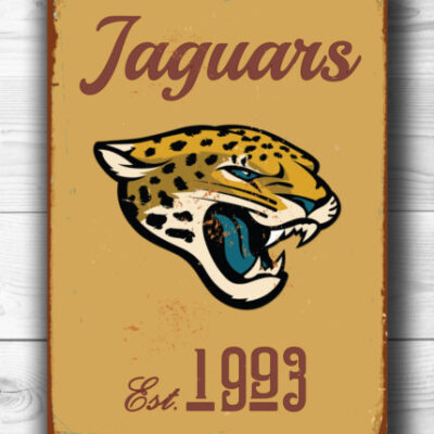Jacksonville Jaguars Sign - Antique Florida Gridiron Graphic, Heavy Duty Exterior Grade Plaque, Bold Teal Logo Marker, Unique Fan Cave Souvenir