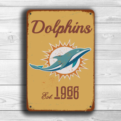 Miami Dolphins Sign - Tropical Florida NFL Graphic, UV Stable Vibrant Inks, Aqua Marine Mascot Decor, Impact Resistant Swimming Pool Area Accent