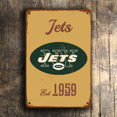 New York JETS Sign - Gang Green Gotham Graphic, High Contrast Colors, Durable Gangway Decor, Authentic NFL Licensed Style Metal Wall Hanging