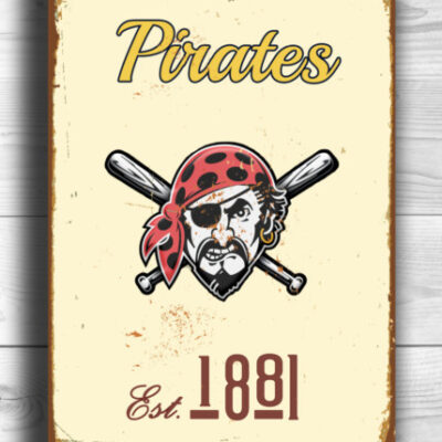 Pittsburgh Pirates Sign - Historic Steel City MLB Theme, Polished Industrial Aesthetic, Black & Gold Established Plate, Timeless Baseball Wall Art