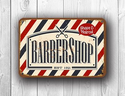 Barbershop Sign Vintage Style – Unique Gift, Vintage Metal Sign, UV Protected Print, Durable Aluminum Composite, High Humidity Ready