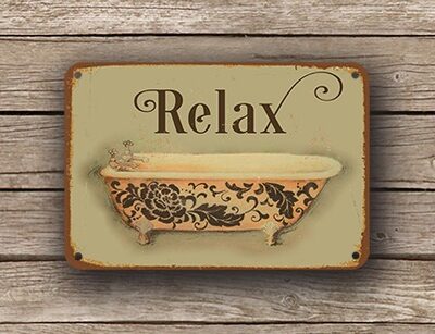 Bath Sign Vintage Style – Metal Bathroom Wall Signs, UV Protected Waterproof and Fade Resistant Plaque, Vintage Style Bathroom Decor