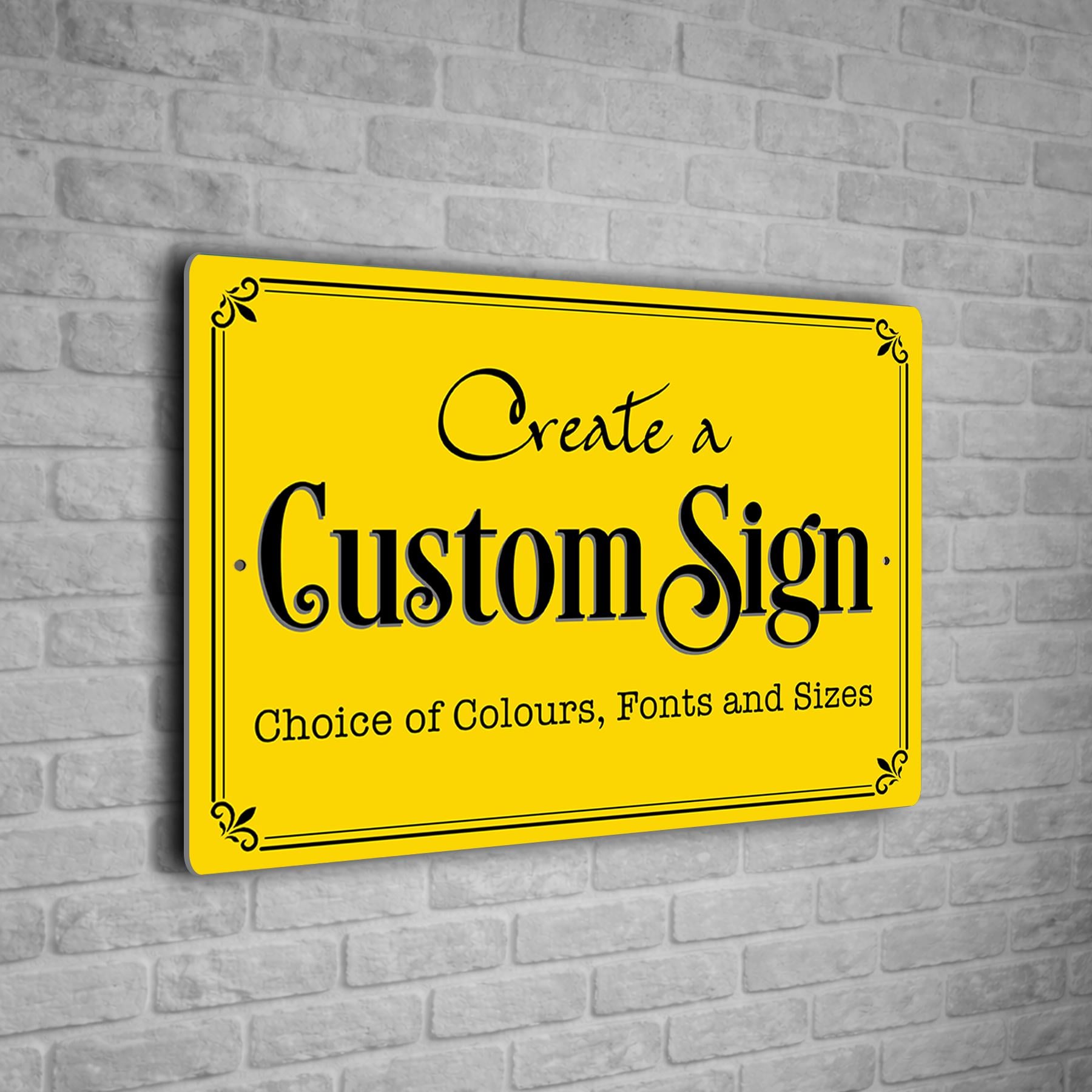 Custom Personalized Sign | Aluminium composite | Multiple Colours and Fonts | Any Text | Weatherproof Signs - Yellow