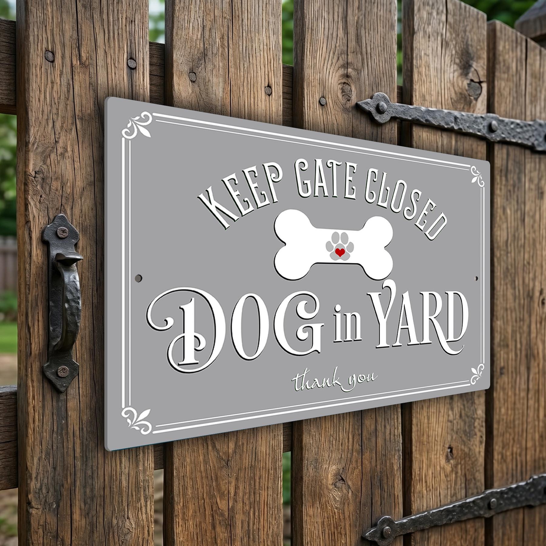 Keep Gate Closed Dog in Yard Sign, Weatherproof Outdoor Aluminum Security Fence Plaque