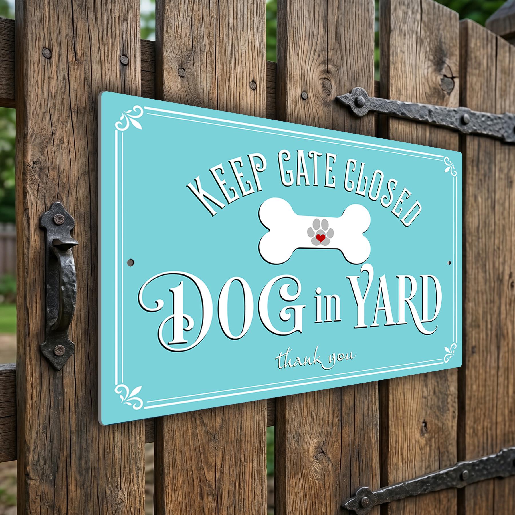 Keep Gate Closed Dog in Yard Sign, Weatherproof Outdoor Aluminum Security Fence Plaque