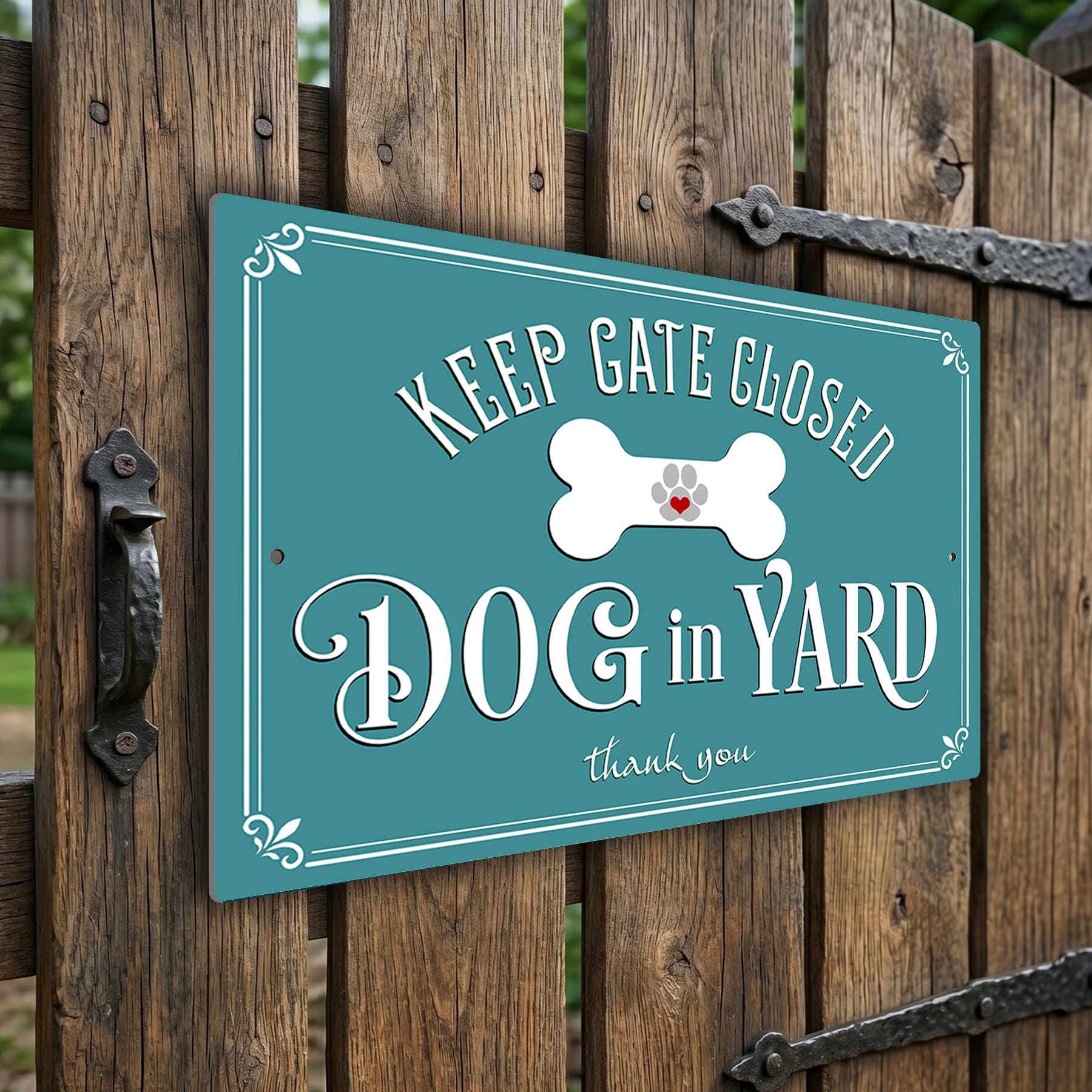 Keep Gate Closed Dog in Yard Sign, Weatherproof Outdoor Aluminum Security Fence Plaque