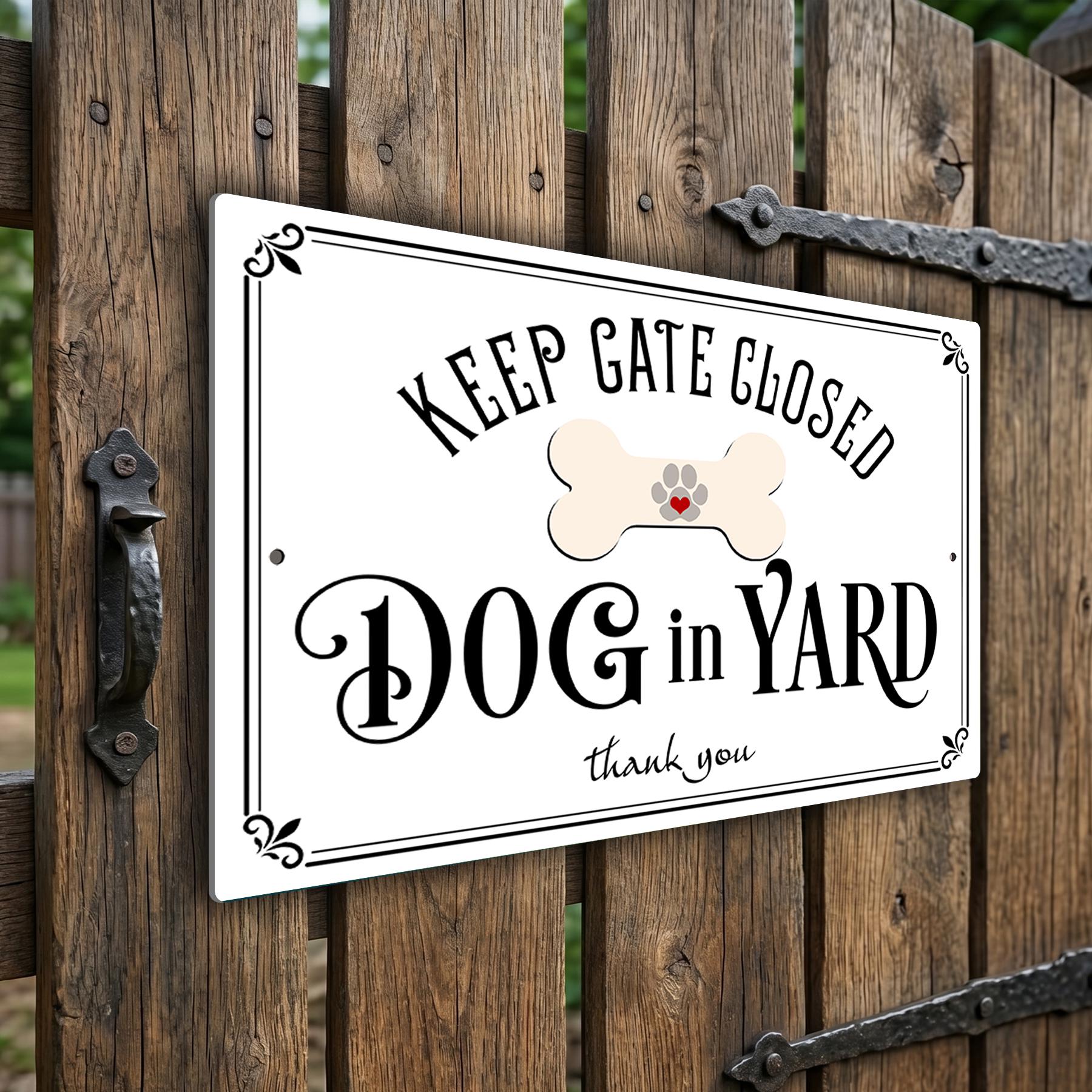 Keep Gate Closed Dog in Yard Sign, Weatherproof Outdoor Aluminum Security Fence Plaque