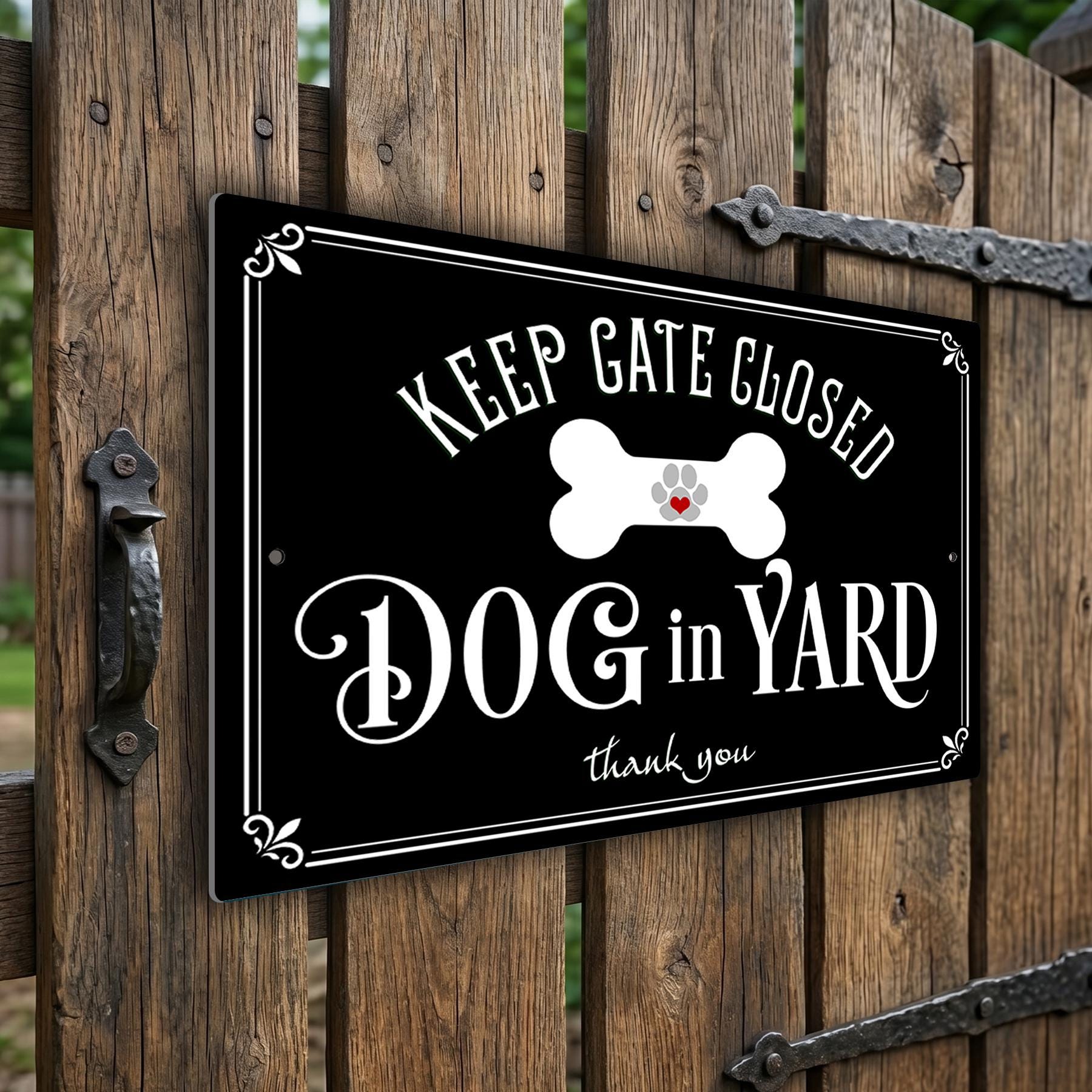 Keep Gate Closed Dog in Yard Sign, Weatherproof Outdoor Aluminum Security Fence Plaque