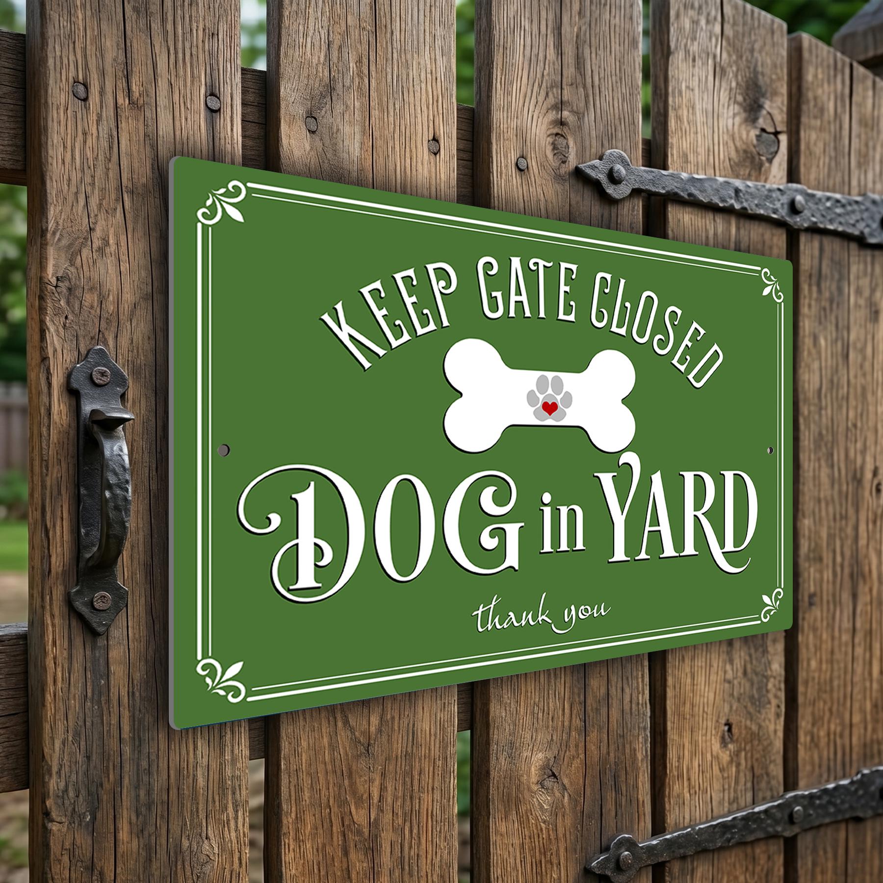 Keep Gate Closed Dog in Yard Sign, Weatherproof Outdoor Aluminum Security Fence Plaque