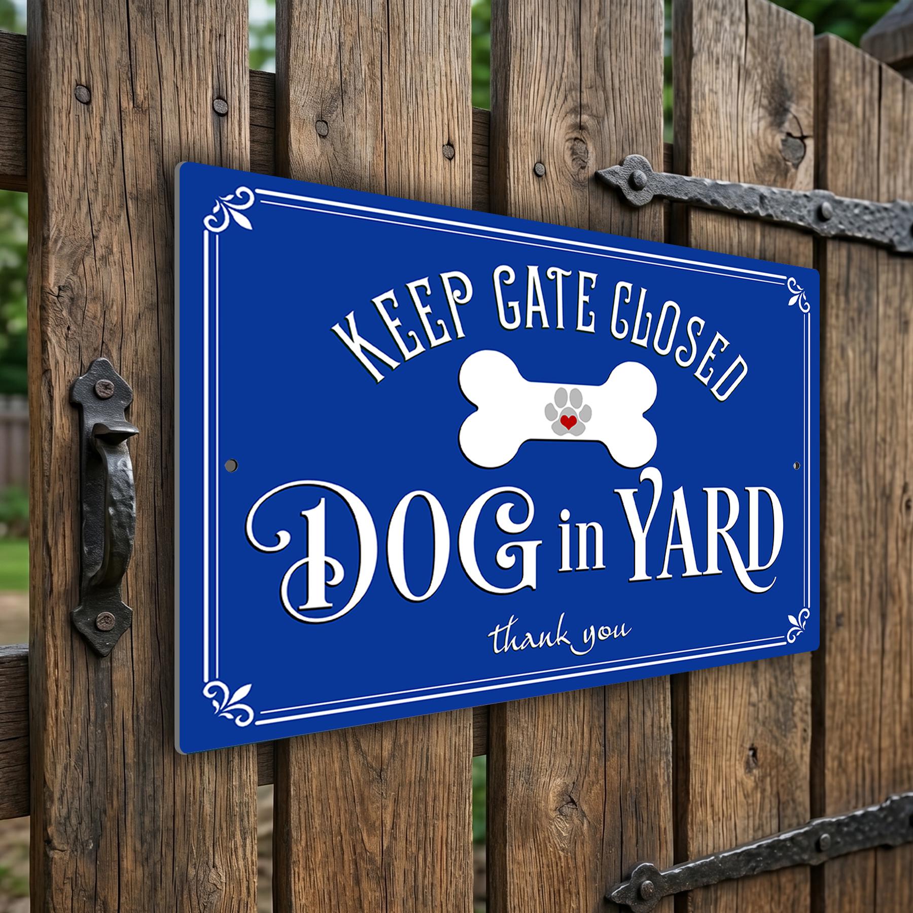 Keep Gate Closed Dog in Yard Sign, Weatherproof Outdoor Aluminum Security Fence Plaque
