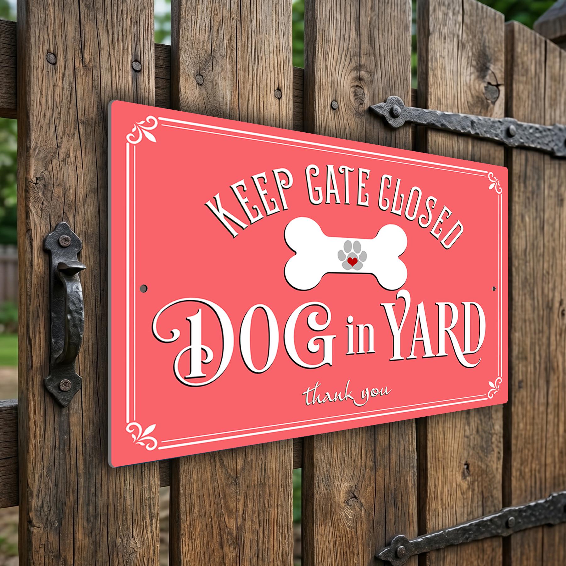 Keep Gate Closed Dog in Yard Sign, Weatherproof Outdoor Aluminum Security Fence Plaque