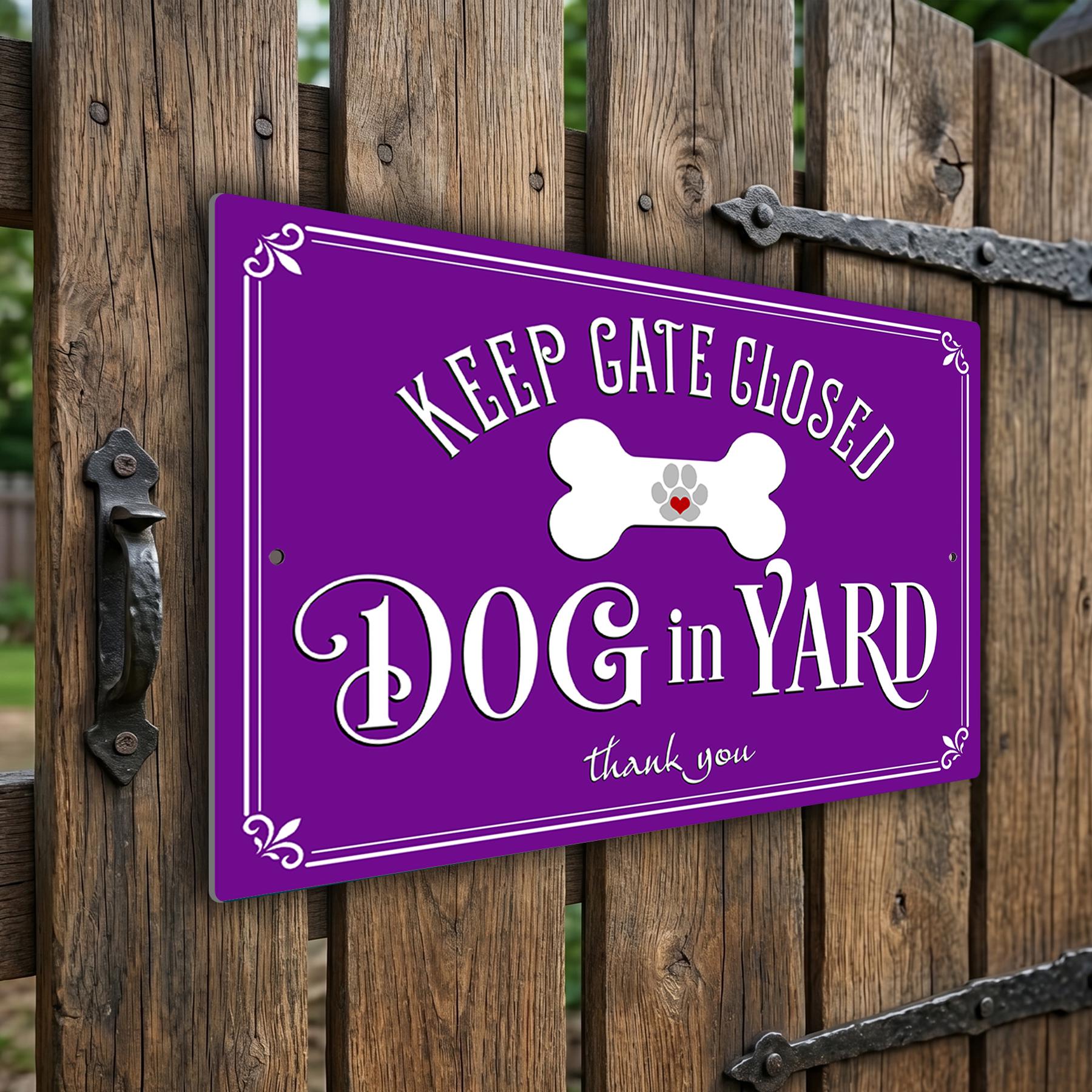 Keep Gate Closed Dog in Yard Sign, Weatherproof Outdoor Aluminum Security Fence Plaque