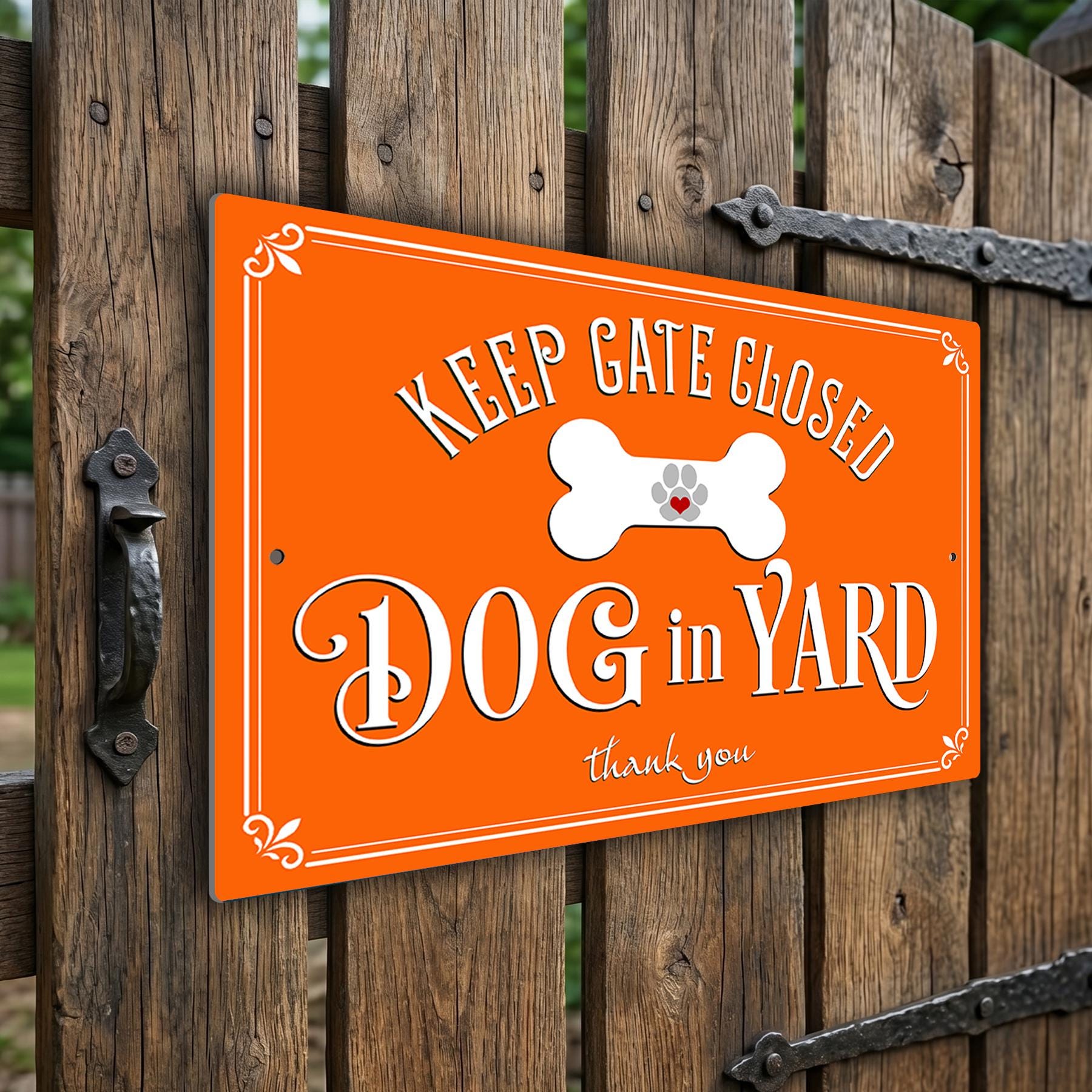 Keep Gate Closed Dog in Yard Sign, Weatherproof Outdoor Aluminum Security Fence Plaque