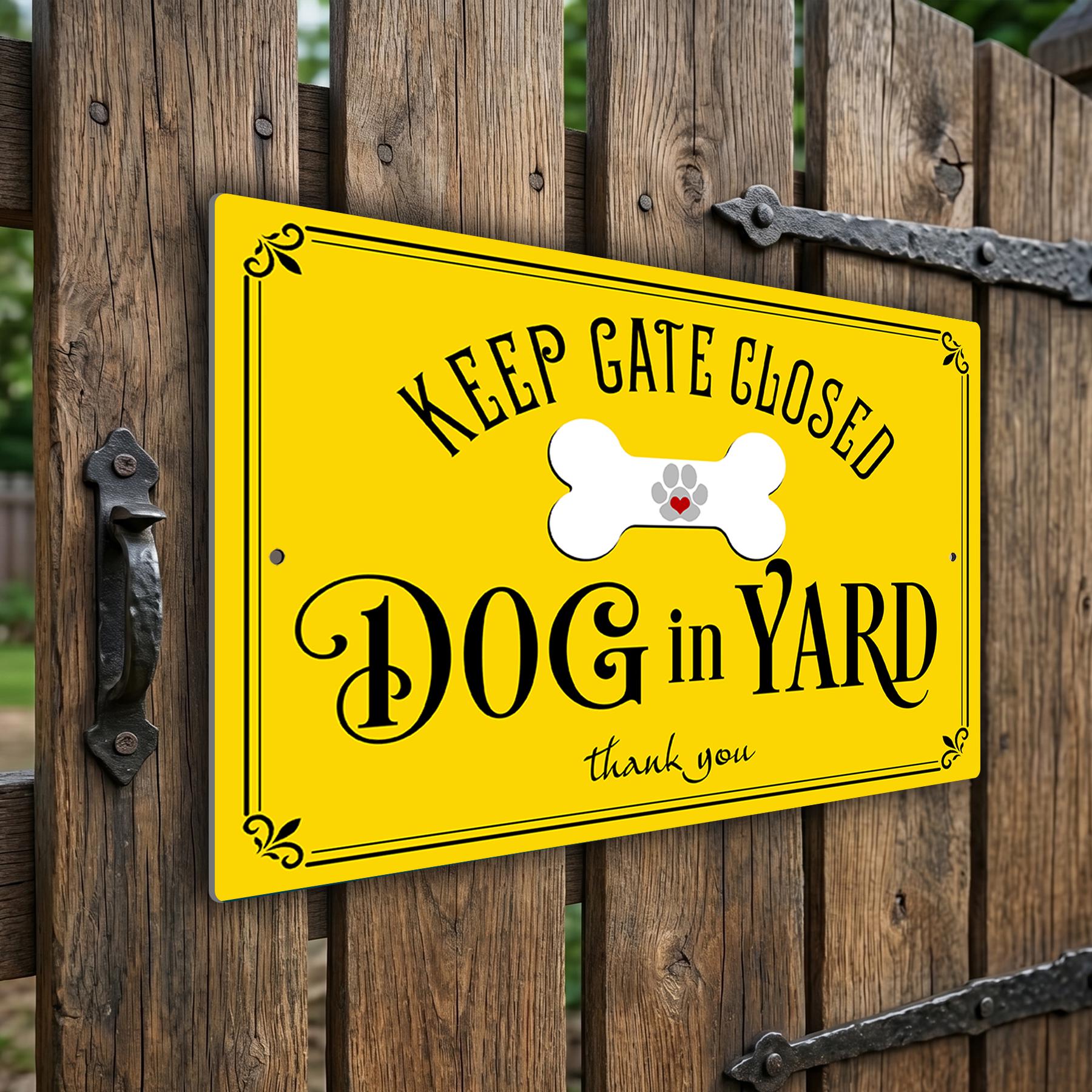 Keep Gate Closed Dog in Yard Sign, Weatherproof Outdoor Aluminum Security Fence Plaque