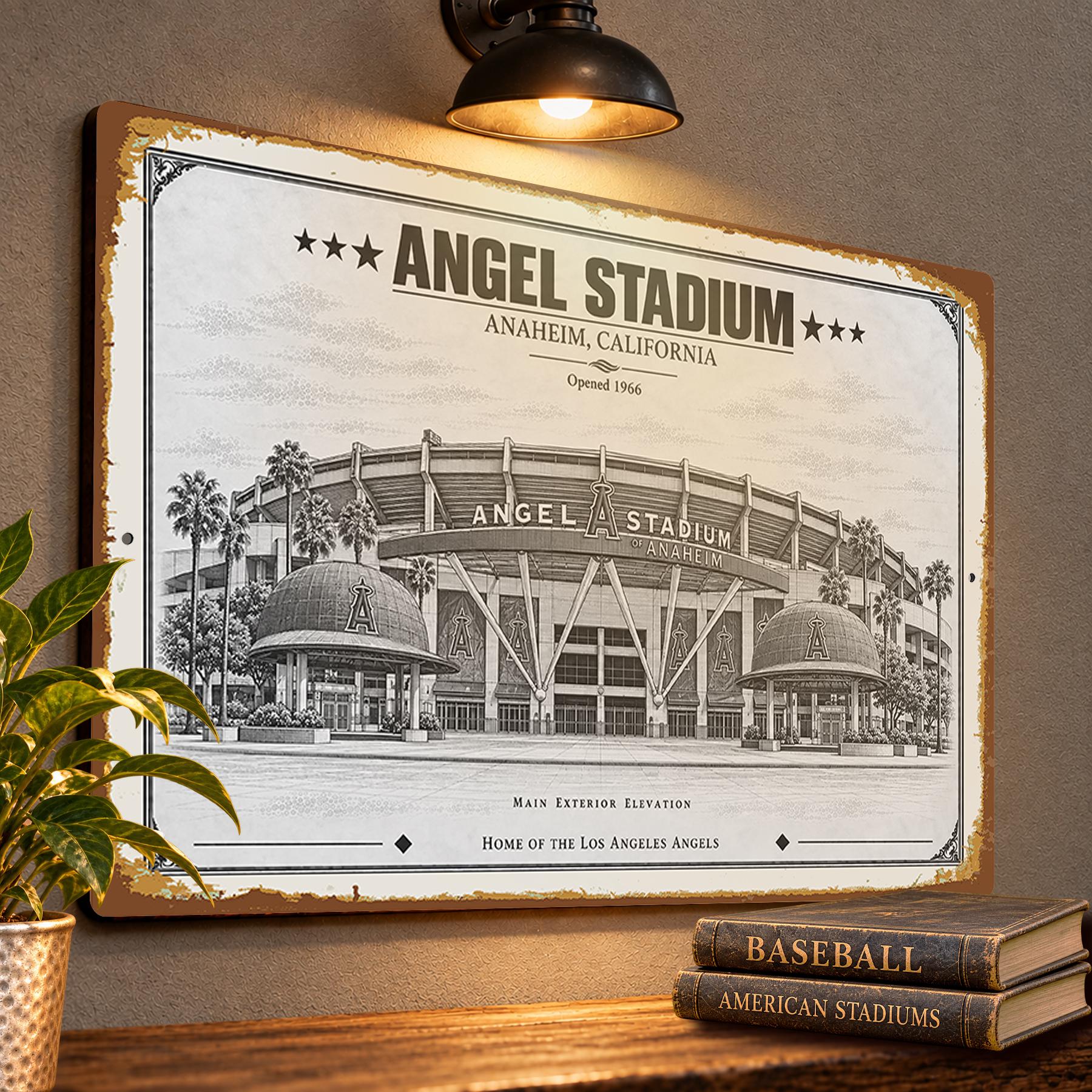 Angel Stadium Blueprint Wall Plaque, Vintage Baseball Art, Los Angeles Angels Fan Gift