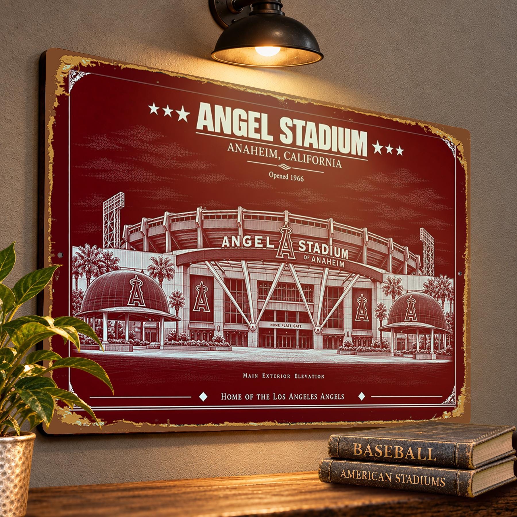 Angel Stadium Blueprint Wall Plaque, Vintage Baseball Art, Los Angeles Angels Fan Gift