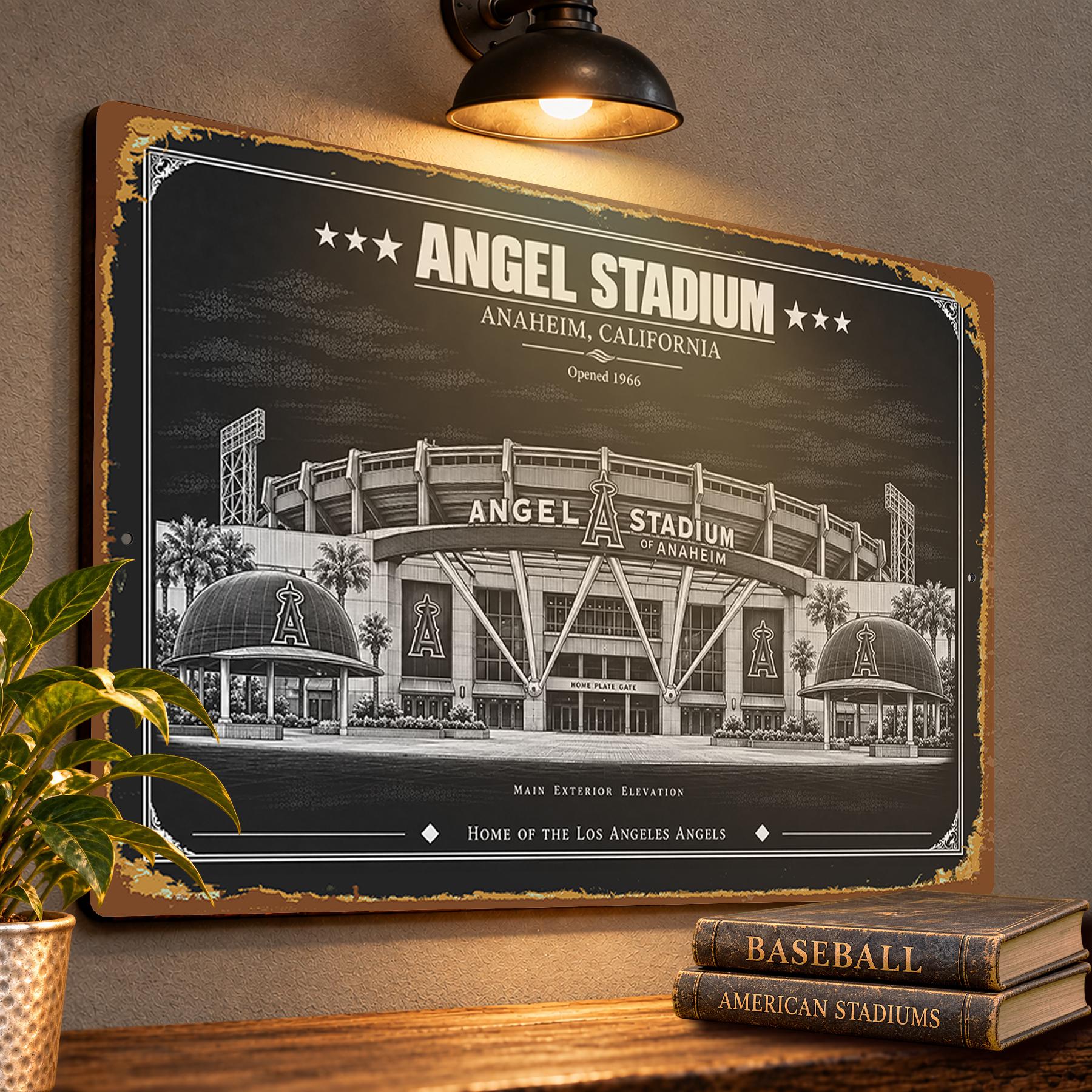 Angel Stadium Blueprint Wall Plaque, Vintage Baseball Art, Los Angeles Angels Fan Gift