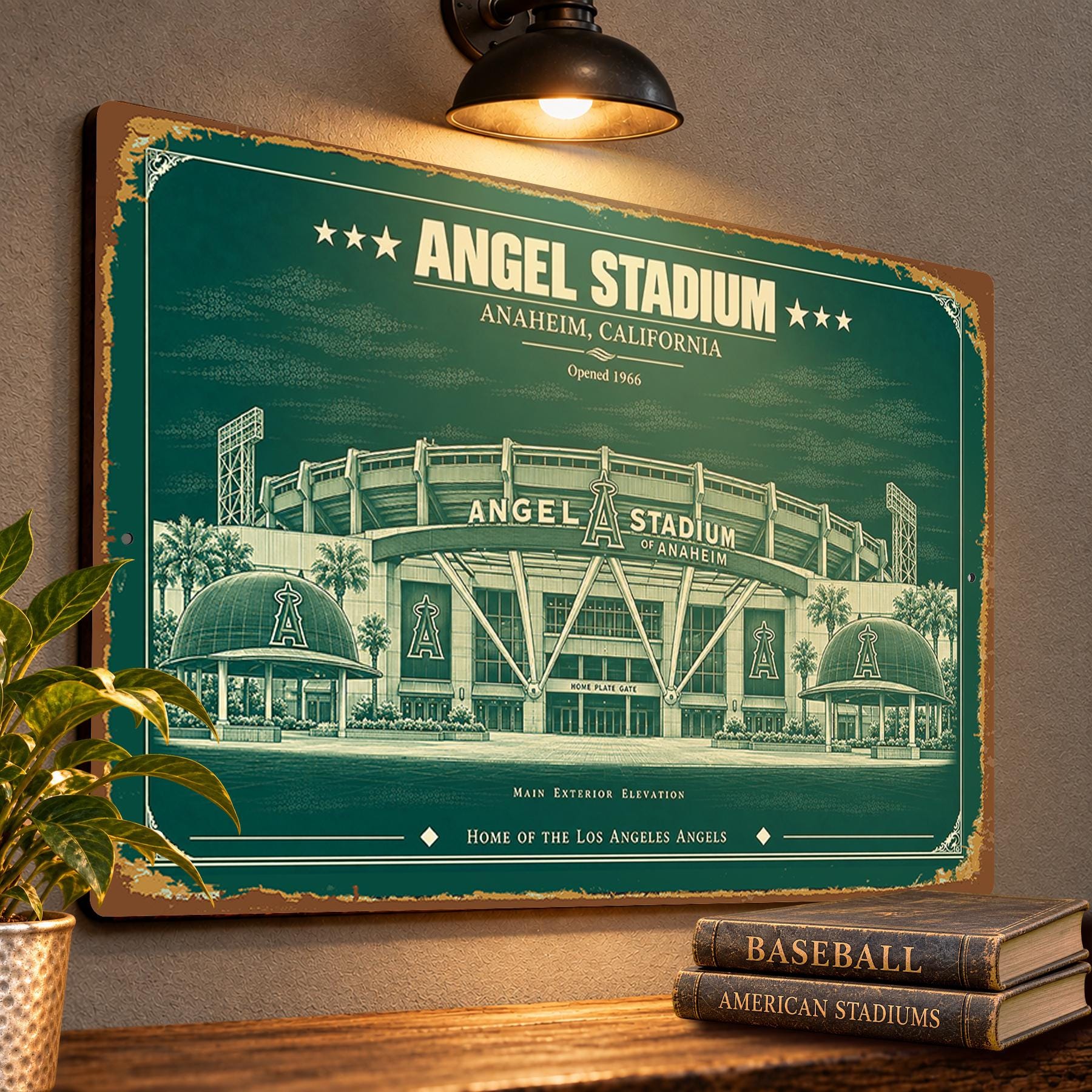 Angel Stadium Blueprint Wall Plaque, Vintage Baseball Art, Los Angeles Angels Fan Gift