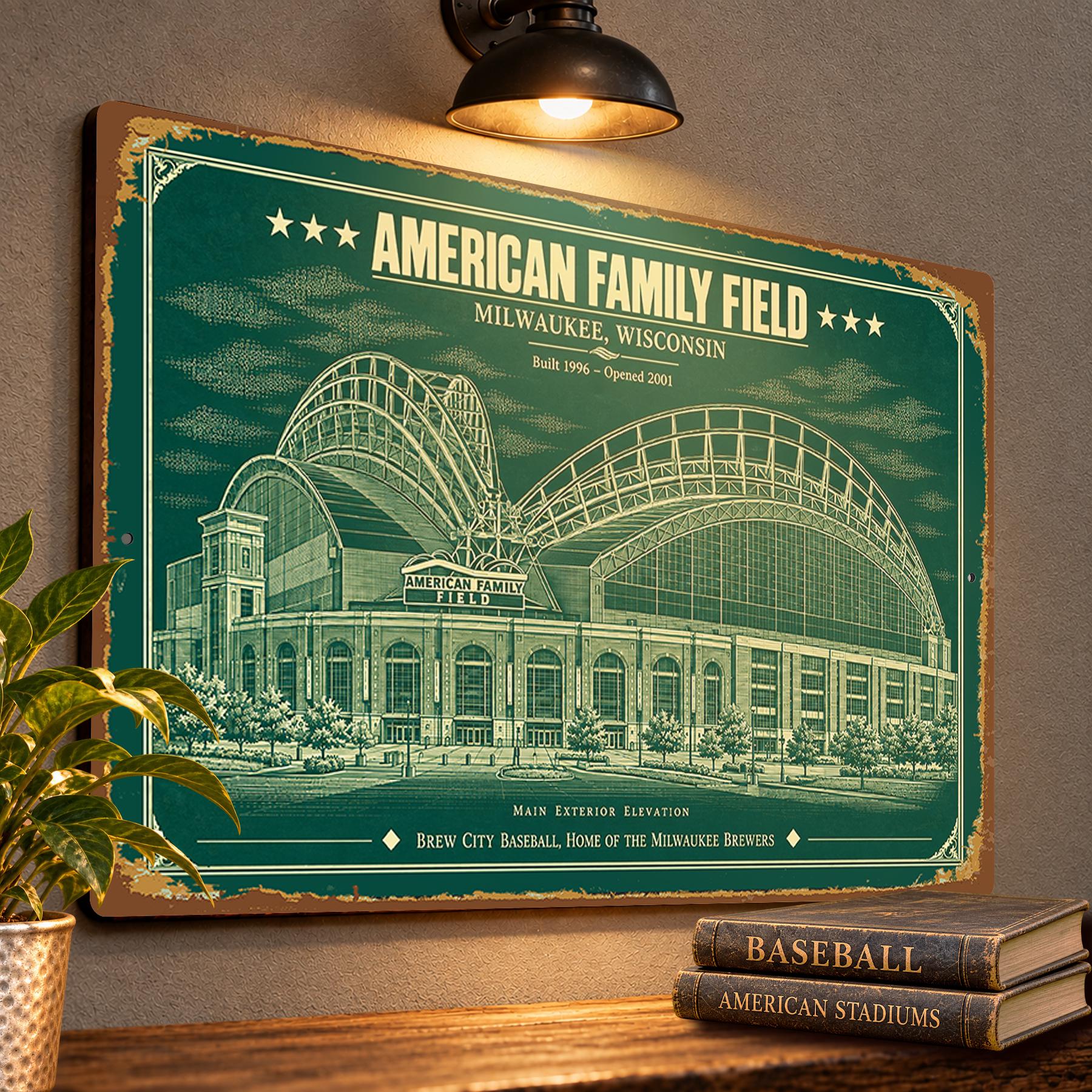 American Family Field Blueprint Wall Plaque, Milwaukee Brewers Fan Gift, Vintage Baseball Decor