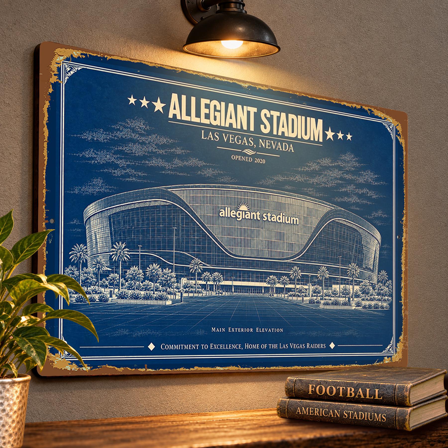 Allegiant Stadium Blueprint Wall Plaque, Las Vegas Raiders Fan Gift, Vintage Football Art