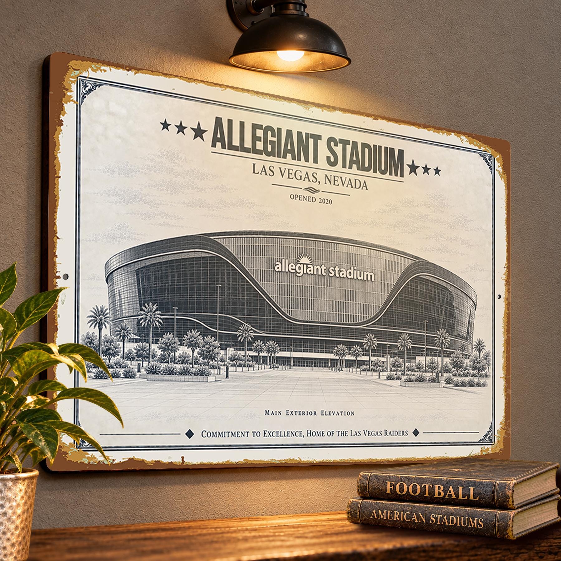 Allegiant Stadium Blueprint Wall Plaque, Las Vegas Raiders Fan Gift, Vintage Football Art