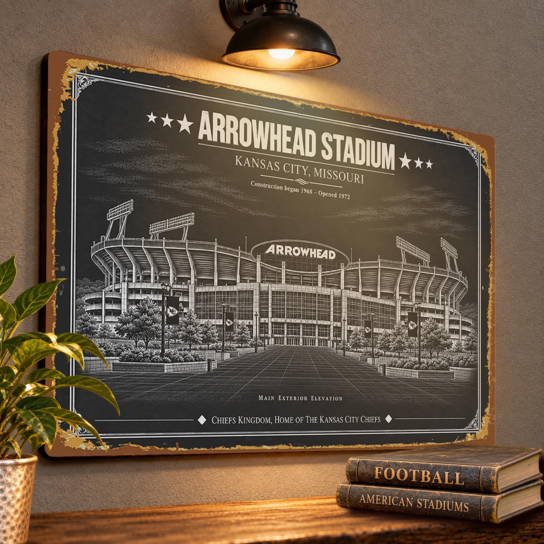 Arrowhead Stadium Blueprint Wall Plaque, Kansas City Chiefs Fan Gift, Vintage Football Art