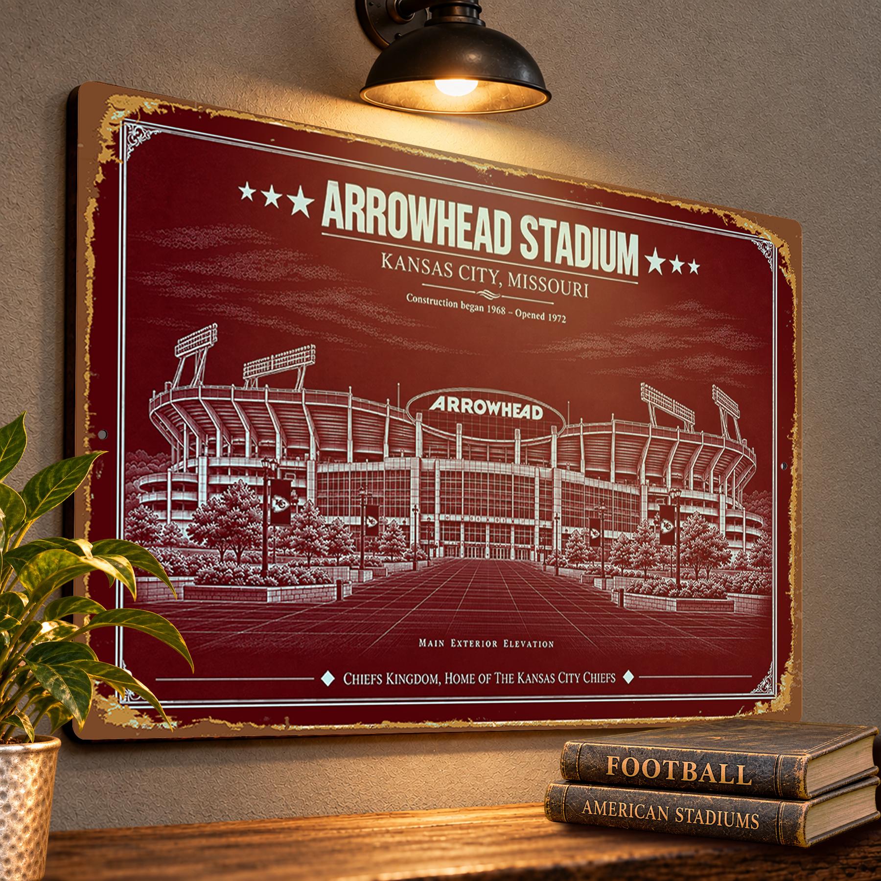 Arrowhead Stadium Blueprint Wall Plaque, Kansas City Chiefs Fan Gift, Vintage Football Art