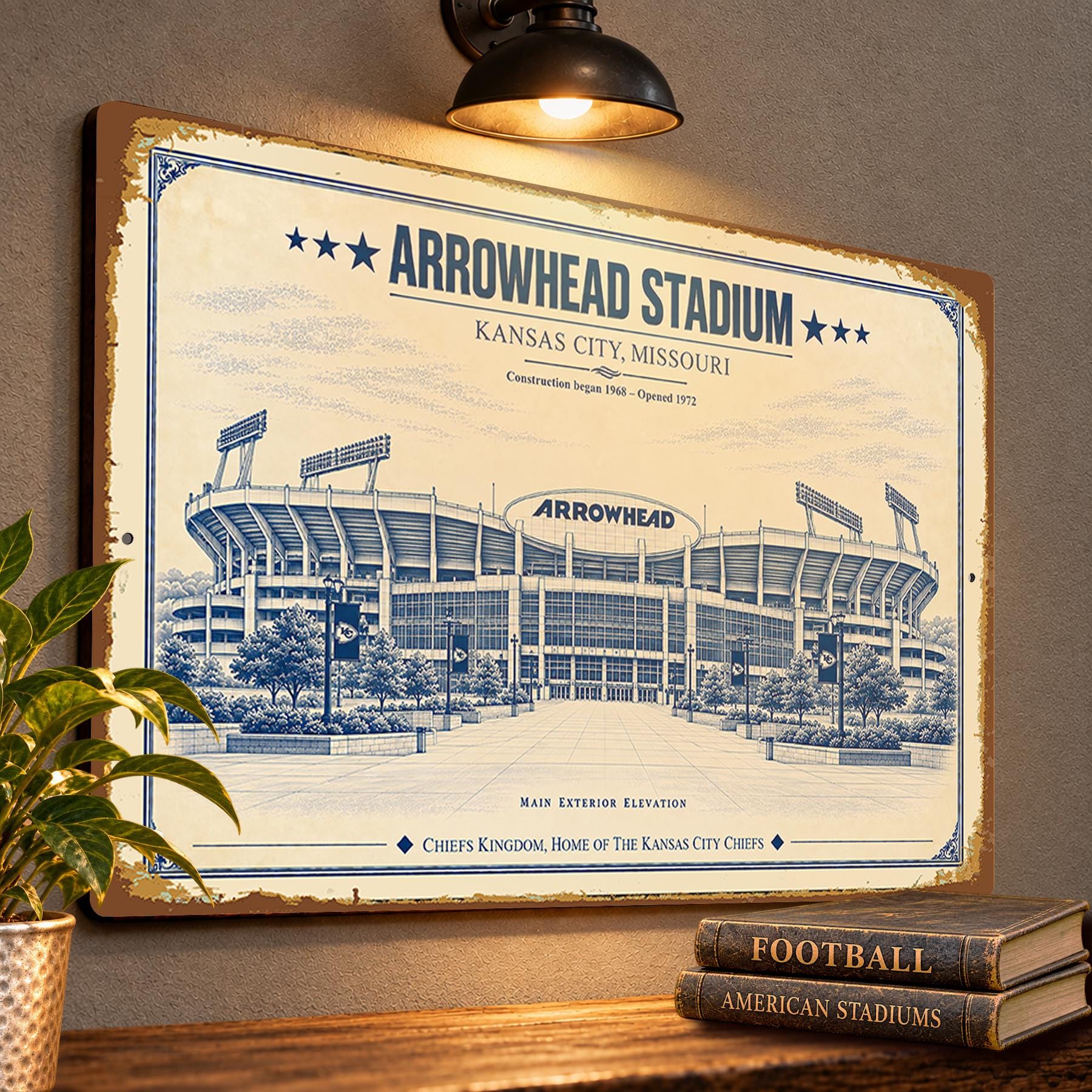 Arrowhead Stadium Blueprint Wall Plaque, Kansas City Chiefs Fan Gift, Vintage Football Art
