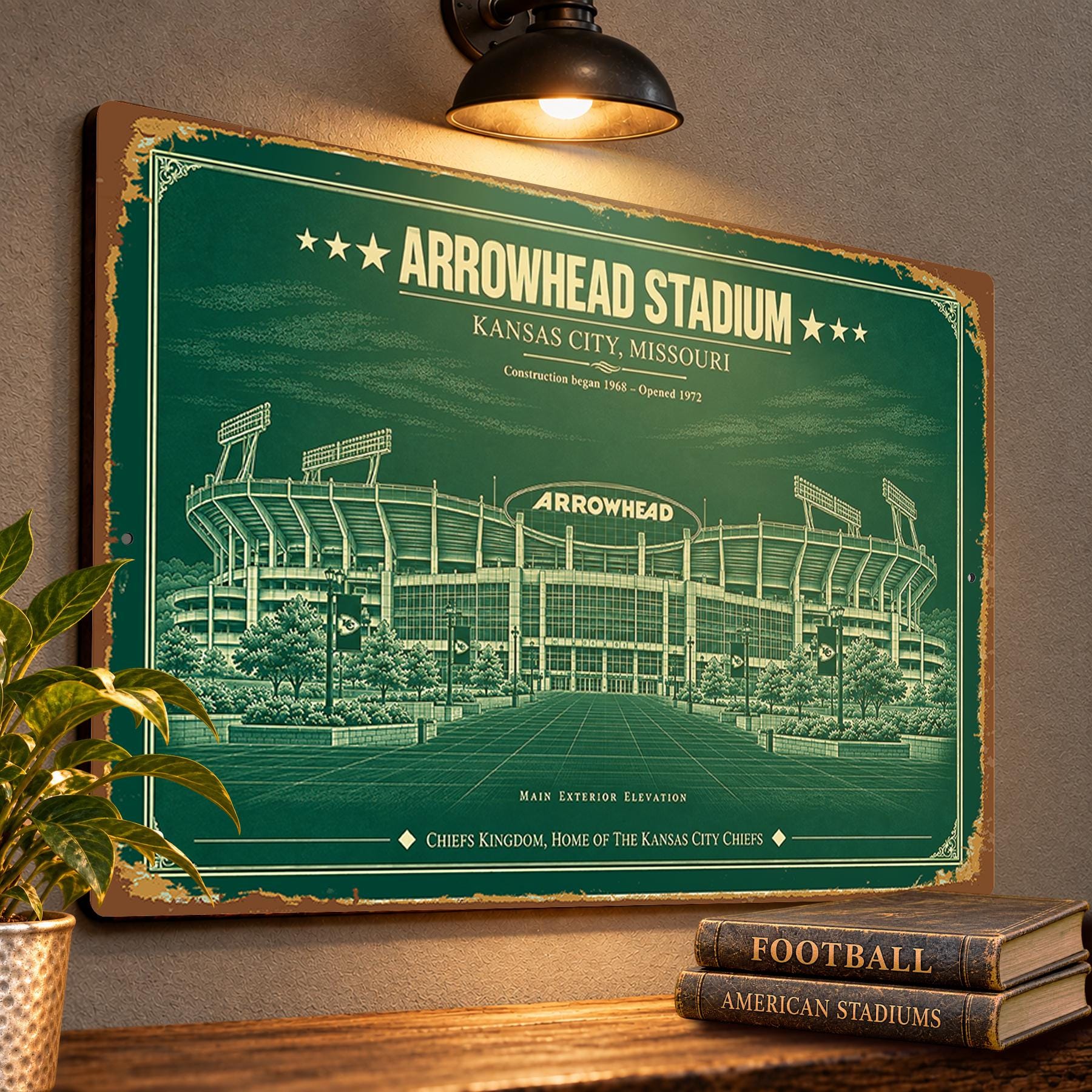 Arrowhead Stadium Blueprint Wall Plaque, Kansas City Chiefs Fan Gift, Vintage Football Art