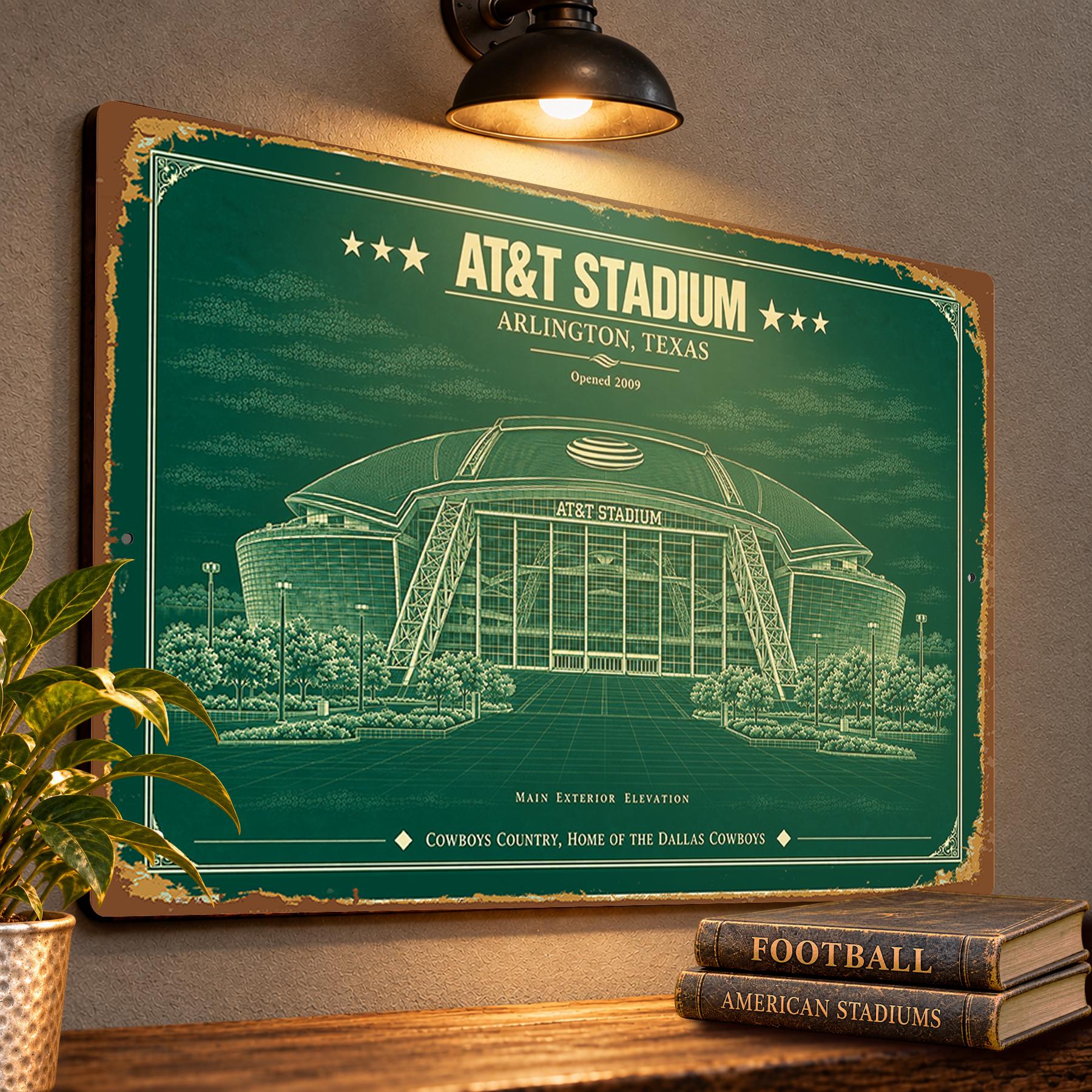 AT&T Stadium Blueprint Wall Plaque, Dallas Cowboys Fan Gift, Vintage Football Decor