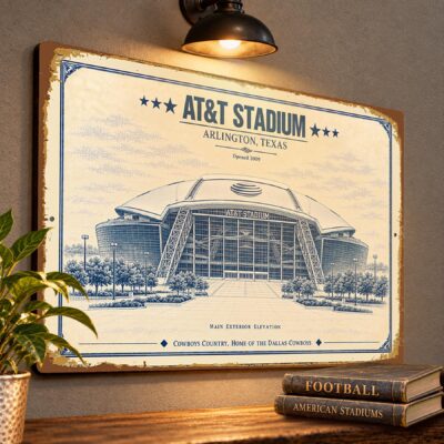 AT&T Stadium Blueprint Wall Plaque, Dallas Cowboys Fan Gift, Vintage Football Decor