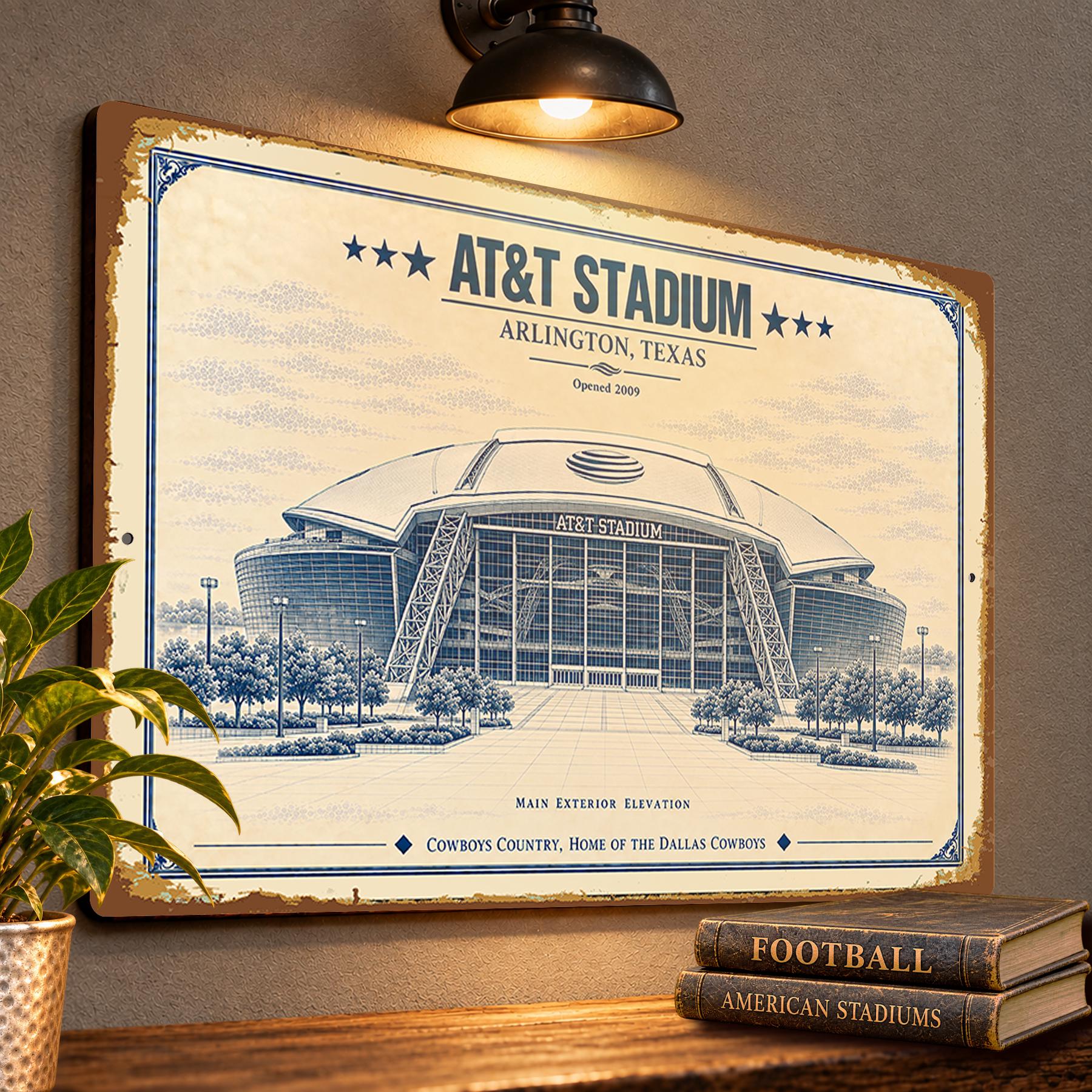 AT&T Stadium Blueprint Wall Plaque, Dallas Cowboys Fan Gift, Vintage Football Decor