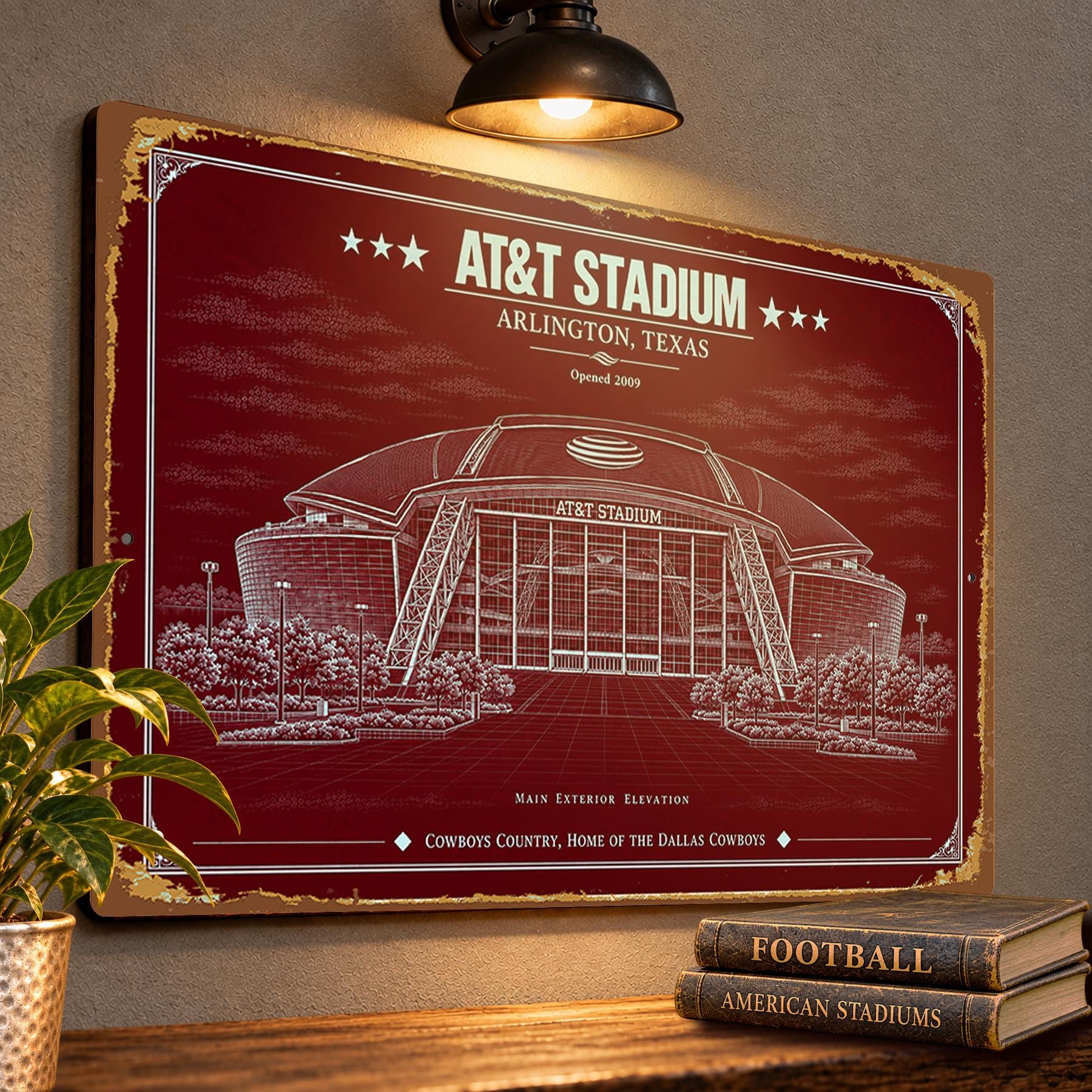 AT&T Stadium Blueprint Wall Plaque, Dallas Cowboys Fan Gift, Vintage Football Decor