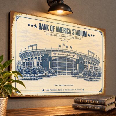 Bank of America Stadium Blueprint Wall Plaque, Carolina Panthers Fan Gift, Vintage Football Art