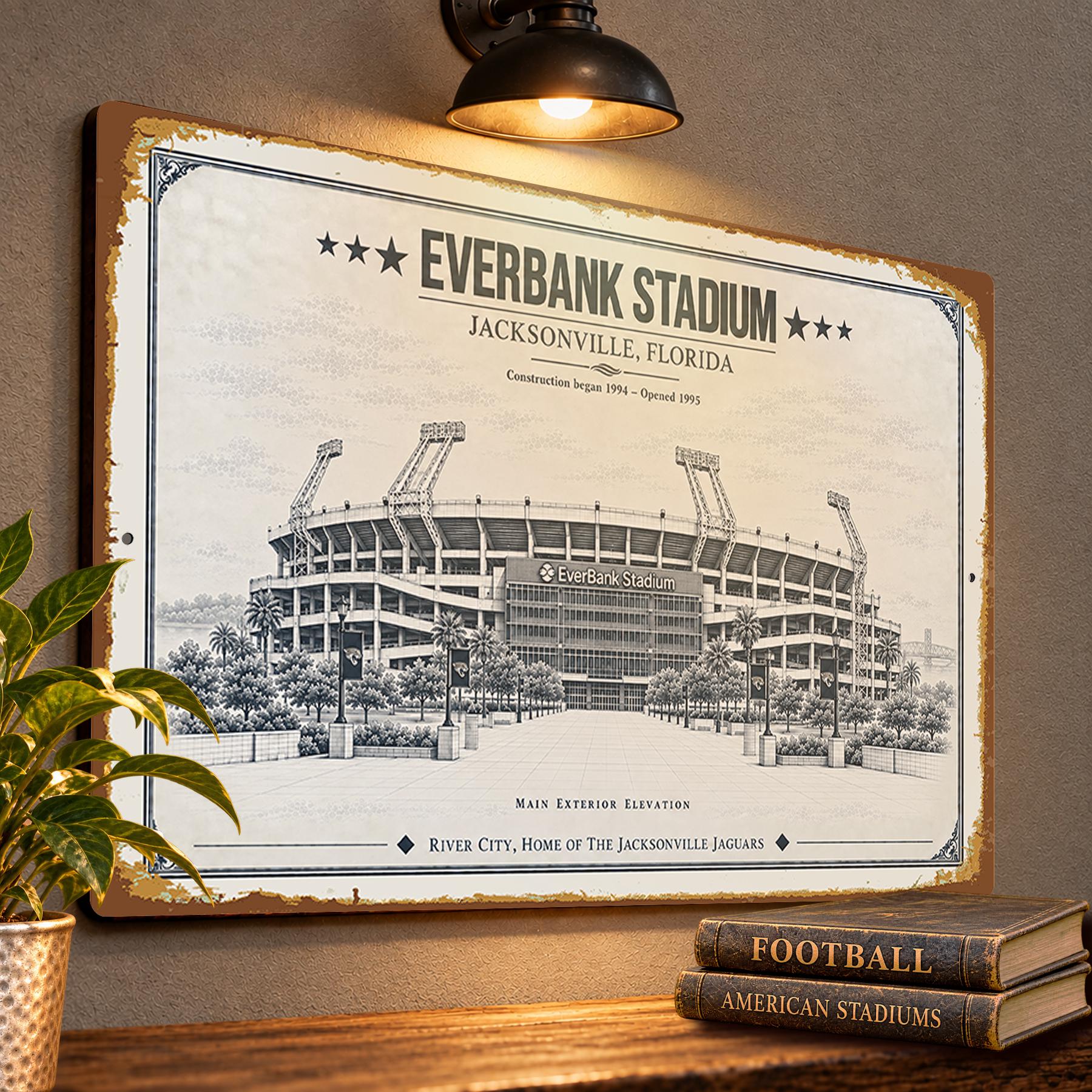 EverBank Stadium Blueprint Wall Plaque, Jacksonville Jaguars Fan Gift, Vintage Football Art