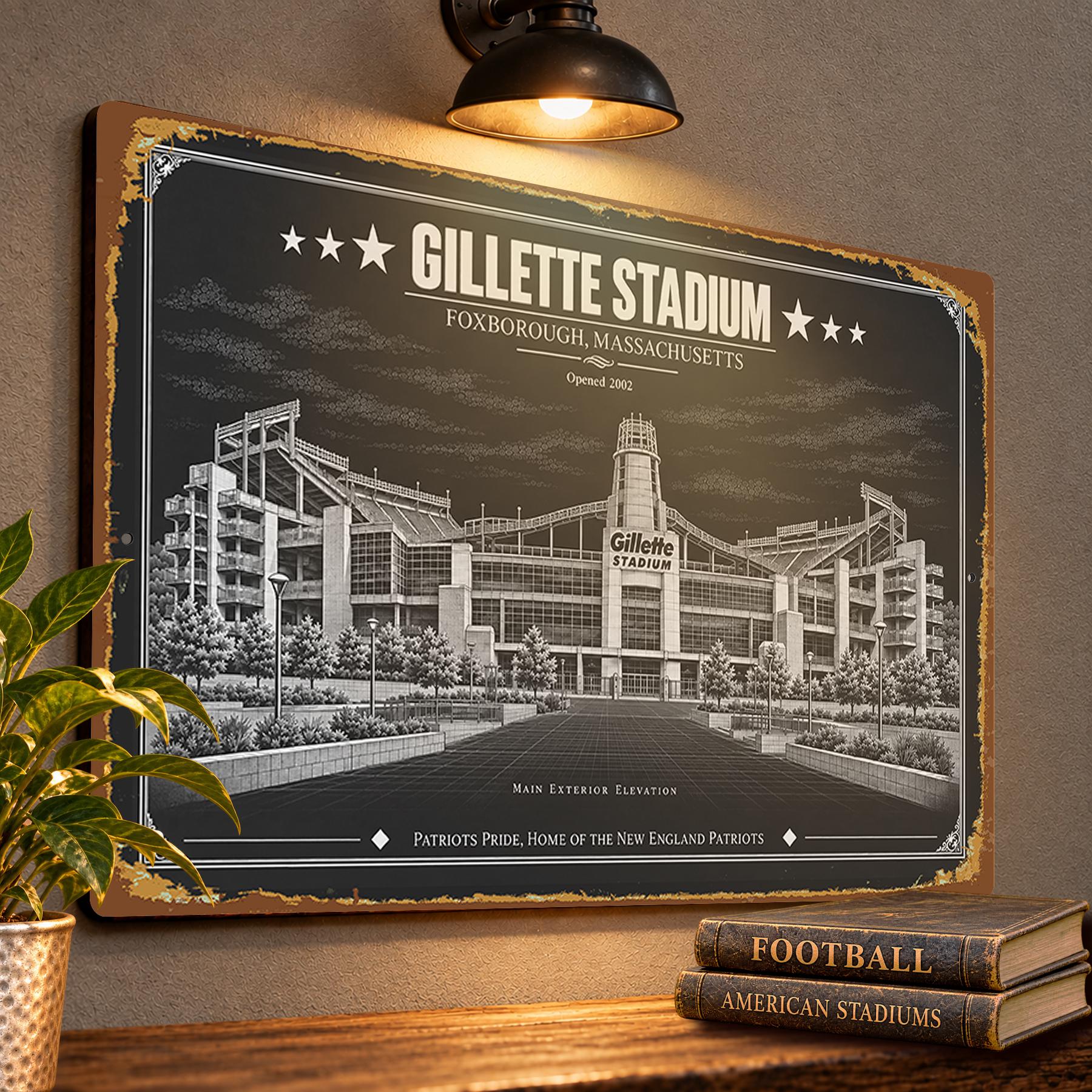 Gillette Stadium Blueprint Wall Plaque, New England Patriots Fan Gift, Vintage Football Art