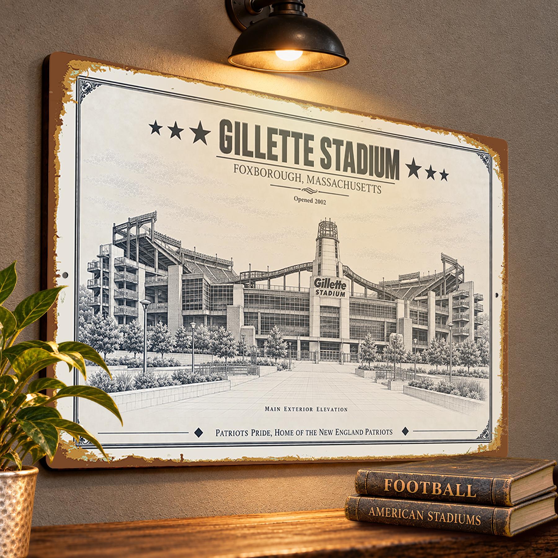 Gillette Stadium Blueprint Wall Plaque, New England Patriots Fan Gift, Vintage Football Art